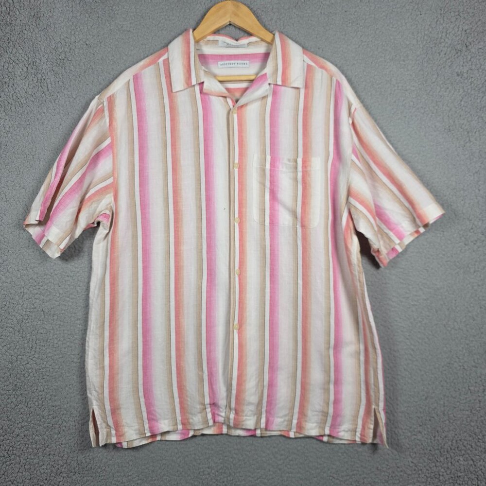 Geoffrey Beene Camp Shirt Mens Large Dusty Pink Open Collar Linen Blend Relaxed